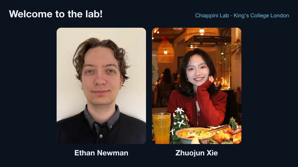 Portraits of Ethan Newman and Zhuojun Xie under the heading "Welcome to the lab!"